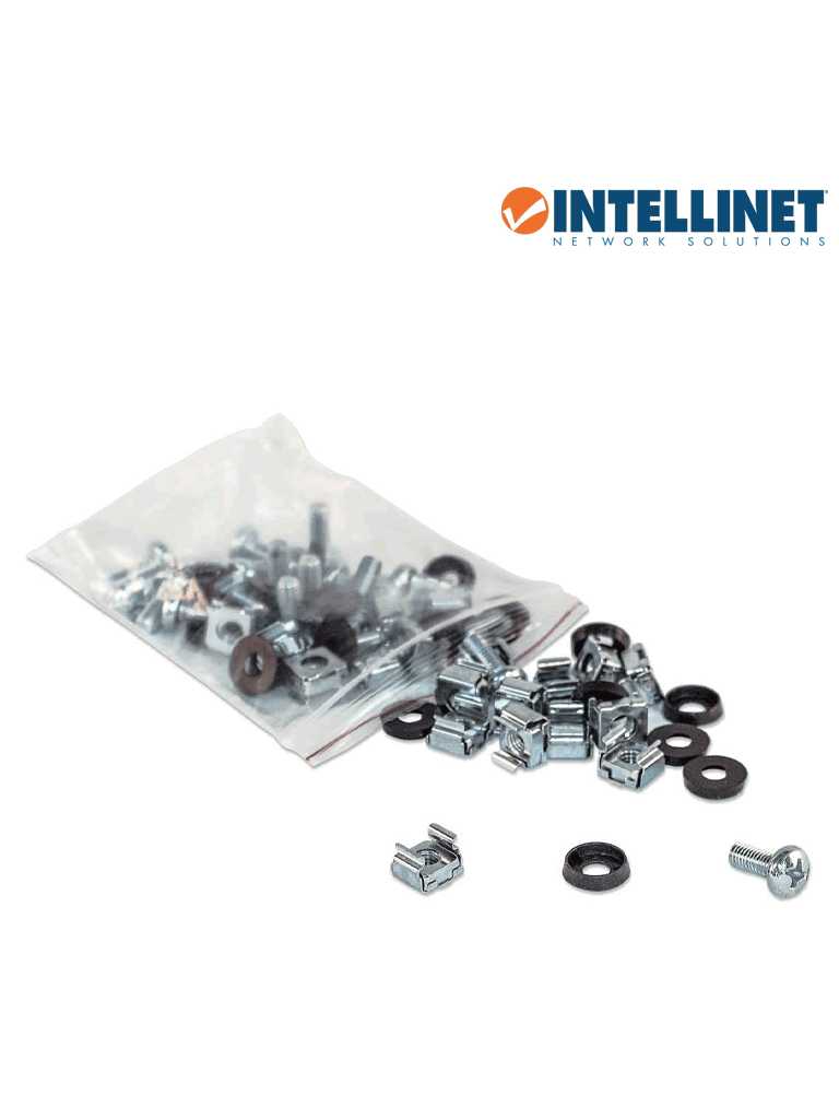 INTELLINET - 711081 - Bote de tornillos M6 con tuerca enjaulada, 50 juegos / Bote con 50 juegos de tornillo M6, tuerca enajulada y arandela de plástico, plateado - Image 2