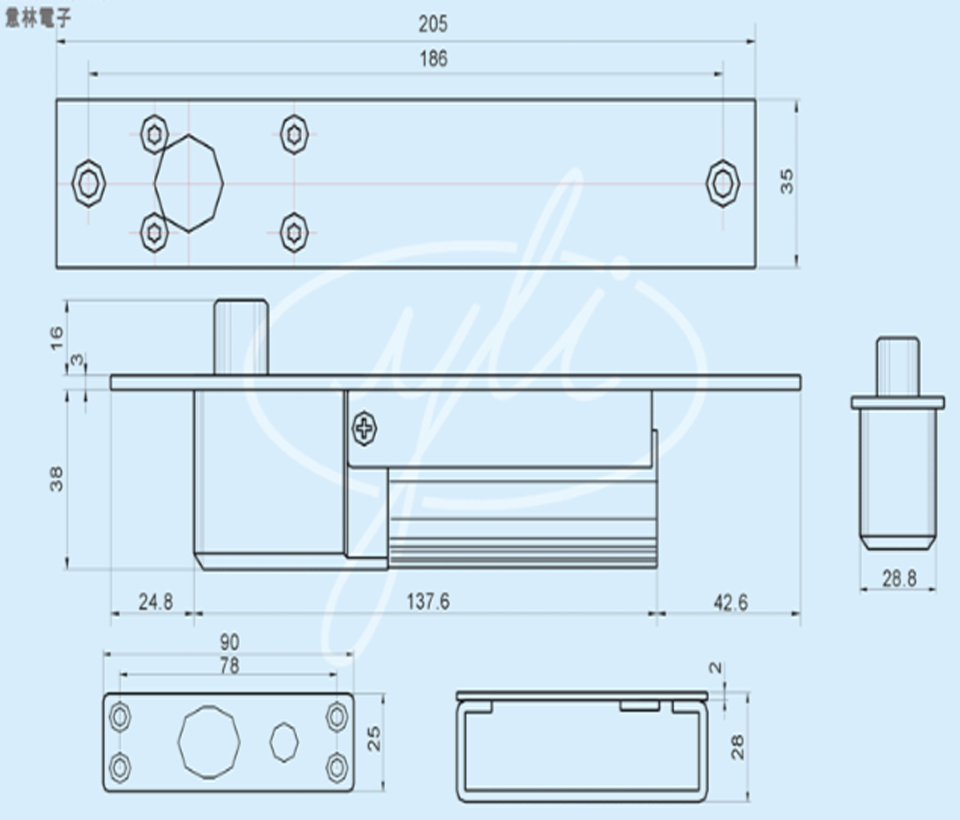 YLI YB300PACK - Paquete de cerradura de perno para control de acceso de puertas con retardo configurable de 3, 6 y 9 segundos incluye soporte de instalacion modelo YM600/ Voltaje dual 12 o 24 VDC - Image 5