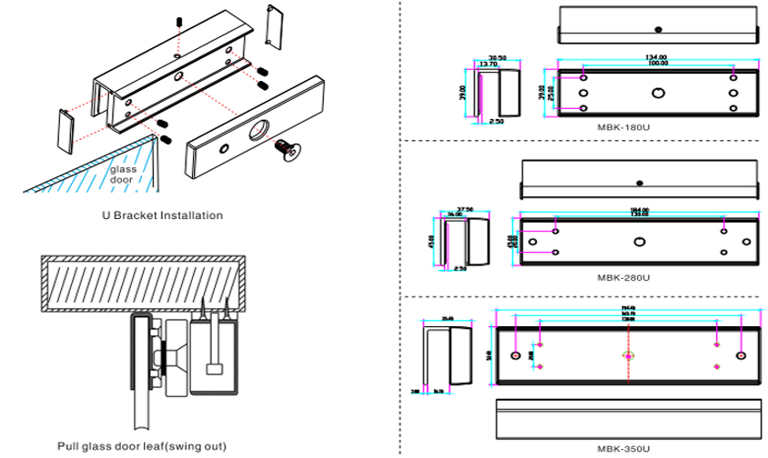 YLI MBK180U - Soporte en U para Puertas de Vidrio Sin Marco / Compatible con Cerradura Magnética YM180NLED - Image 4