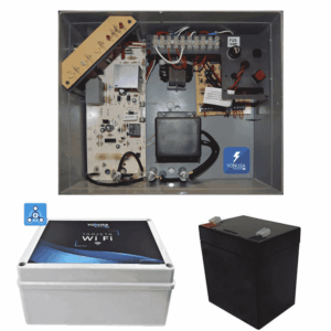 YONUSA PACKEY12000127P - Paquete de energizador de 12,000V para un cerco eléctrico de hasta 3500 mts lineales/ Incluye modulo wifi para manejo y recepción de alertas desde celular/  Batería de respaldo de regalo