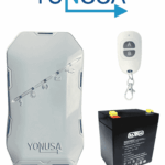 YONUSA EYHS1BAT Energizador de nueva generación para solución de cerco eléctrico. Cubre 500 metros lineales o 100 metros en 5 líneas y batería de respaldo de 12VDC a 4.5 Ah