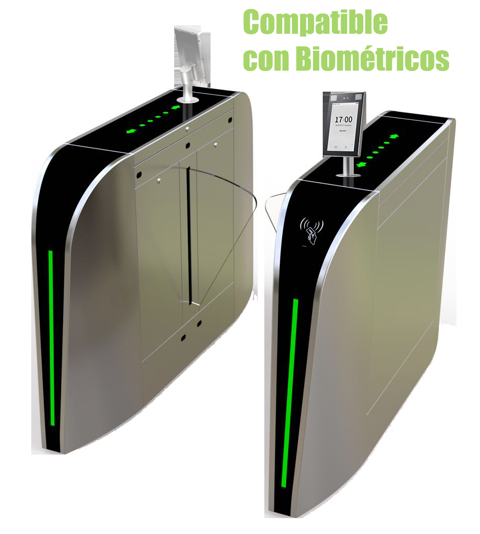 ZKTECO FBL300 - Barrera Peatonal Tipo Flap Bidirecc. / 2 Chasis Acero SUS304// Aleta de Acrílico/ 110V/ 35 Personas x Min/ Carril 60 cm/ Exterior Protegido/ 2 millones de Ciclos/ 5 pares de Infrarrojos / No cuenta con Lectores y Panel - Image 2