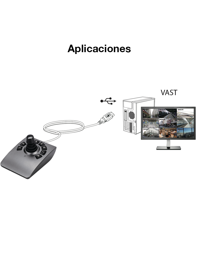VIVOTEK AJ-001 - Control de palanca joystick para NVR, PTZ y Software VAST 2, VSS VIVOTEK con 8 teclas y conector USB - Image 3