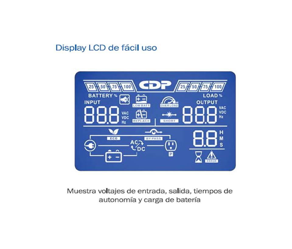 CDP UPO11-2 - UPS ONLINE de 2000VA / 1800W / 4 Terminales de salida / Baterias 12V a 9AH X 4 / Respaldo de 5min en carga completa - Image 4
