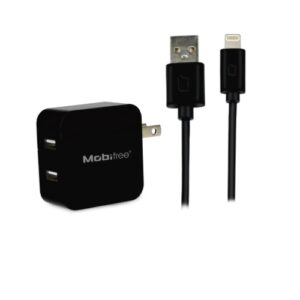 KIT Cargador USB con cable lightning Mobifree MB-914192 - Pared, Negro