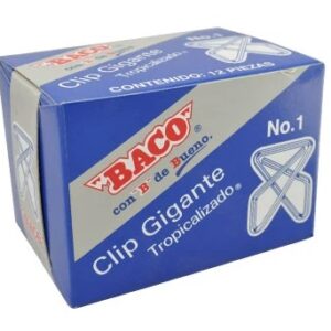 Clip BACO Gigante #1 12296 Zincado. Caja con 12 clips. Clip Gigante Metálico Zincado.