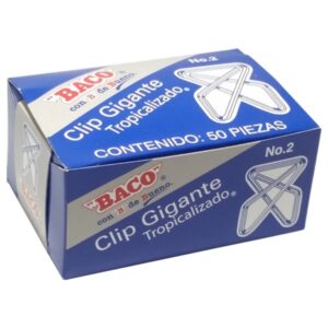 Clip BACO Gigante #2 12319 zincado. Caja con 50 clips. Clip gigante metalico zincado.
