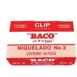 Clip. Clip BACO #2 No de Parte 12043. Caja con 100 Piezas Niqueladas.