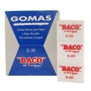 BACO Goma G-20 94124. Goma blanca para borrar - elaborada con materiales de PVC no mancha ni rompe el papel.