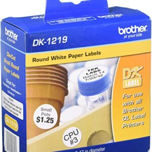 Etiqueta blanca de papel BROTHER DK1219 - 1200 etiquetas de 12 mm de diametro. Impresión en negro. QL800 / QL810W.