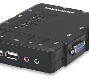 MANHATTAN 151269 Switch KVM Compacto 4 Puertos - Maneje / controle 4 computadoras USB desde un solo teclado, monitor y ratón.