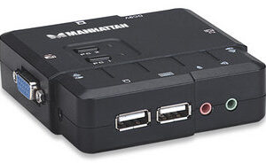 MANHATTAN 151252 Switch KVM Compacto de 2 Puertos USB - con cables y soporte de audio; controle dos computadoras USB desde un solo teclado, monitor y ratón