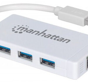 MANHATTAN 507578 Hub de 3 puertos USB 3.0 con Adaptador Gigabit Ethernet para UltraBook y Macbook