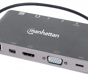 Estación Docking USB-C SuperVelocidad 7 en 1 MANHATTAN SuperVelocidad 7 en 1 - Gris, USB C, USB C, USB3.0/HDMI/VGA, Macho/hembra