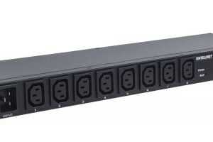 Barra Multicontactos INTELLINET 8 salidas para montaje en rack de 19" - Metal, Negro, Metal