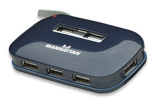MANHATTAN 161039 Hub USB de Alta Velocidad 2.0 de 7 puertos V2.0; Cable integrado al hub y posilidad de enrollarse que permite conexiones fáciles.