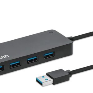 MANHATTAN 168403 HUB USB-A macho a 7 USB-A hembra - de alta velocidad a 5 Gbps, alimentado por Bus, negro
