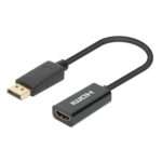 MANHATTAN 153713 Adaptador DisplayPort macho a HDMI hembra con dongle - negro Resoluciones de hasta Ultra Alta Definición (UHD) 4K 60Hz