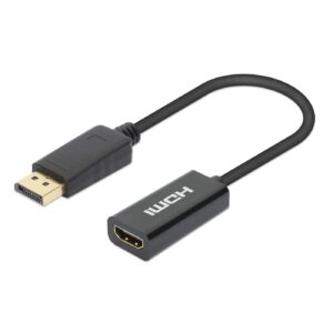 MANHATTAN 153713 Adaptador DisplayPort macho a HDMI hembra con dongle - negro Resoluciones de hasta Ultra Alta Definición (UHD) 4K 60Hz