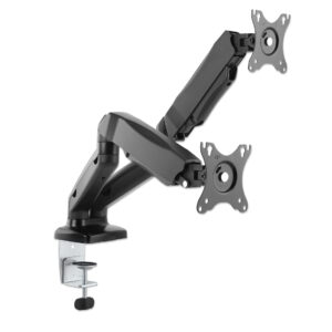 MANHATTAN 462501 Soporte de aluminio con pistones de gas para dos monitores: Los brazos articulados sujetan dos monitores de 17 pulgadas a 32 pulgadas de hasta 9 k