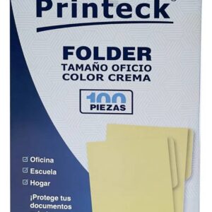 Nextep Folder Printeck Oficio color crema C/100 8-041-1 Dimensiones 24.2 cm de largo y 36.2 cm de ancho 4.5 de lomo capacidad de 50 hojas