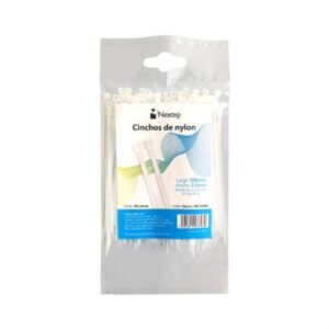 Cincho de Nylon Nextep NE-638B Sujeta Cables color Blanco Dimensiones: 10 cm x 2.5 bolsa c/100