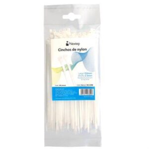 Cincho de Nylon Nextep NE-639B Sujeta Cables color Blanco Dimensiones: 15 cm x 2.5 bolsa c/100