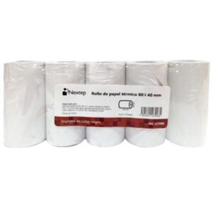 Rollo de Papel Nextep Térmico NE-529M 80x40 mm c/5 piezas gramage 55 y largo 14m + 5 impresión color negro