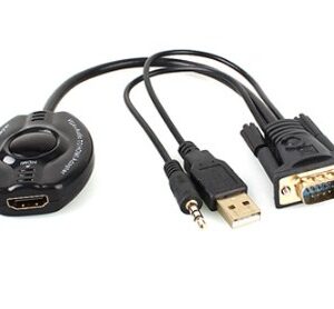 BROBOTIX Convertidor VGA a HDMI - VGA a HDMI+ Audio 3.5mm, Negro, BROBROTIX, 150620