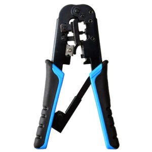 RJ11/RJ12/RJ45 AZUL Pinza para Crimpear Plug Modular RJ45/RJ11/RJ12 - Corta y Pela, c/Trinquete, Negro-Azul, 180568 BROBOTIX