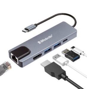 Docking station 5 en 1: usb v3.0 tipo c a hdmi - 2 puertos usb v3.0, usb tipo c, rj45 gigabit, BROBOTIX 6000694