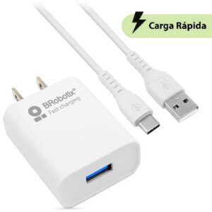Combo carga rápida: cargador usb v3.0 + cable usb tipo "c". blanco (6001318) - BROBOTIX