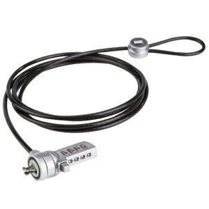 TZCCL103 Candado de combinación TECHZONE con 3 cabezales distintos: Tipo T-Bar - Wedge Lock, Nano lock, 1.8 m de longitud/3mm, acero inoxidable recubierto en vinil