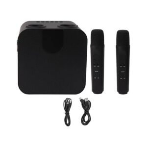DBUGG KARAOKE CON DOS MICROFONOS SP-200BK Karaoke inalámbrico con dos micrófonos color negro / Batería de 2400 mah y con cable USB de carga.