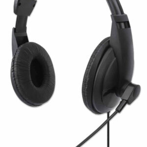 MANHATTAN 179843 Audífonos estéreo USB - Diseño liviano de audífonos, cable con conexión USB-A, controles integrados, micrófono ajustable
