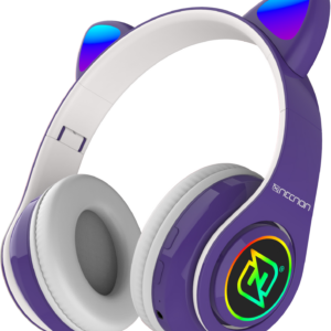 NECNON NCAB0705RG Audifonos on-ear bluetooth nbh-07 con orejas luz rgb radio fm micro sd 3.5mml manos libres morado