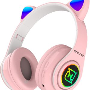 NECNON NCAB0704RG Audifonos on-ear bluetooth nbh-07 con orejas luz rgb radio fm micro sd 3.5mml manos libres rosa