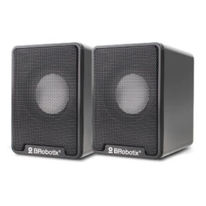 Bocina alambrica - stereo, usb + 3.5 mm, c/control de volumen, antideslizante, de escritorio, p/pc/laptop, negro BROBOTIX 963937