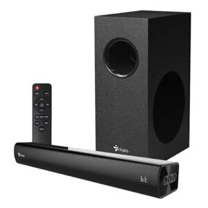 Barra de Sonido 2.1 Stylos STAB210B - conectividad múltiple Bluetooth, HDMI ARC, USB, Entrada AUX 3.5 mm