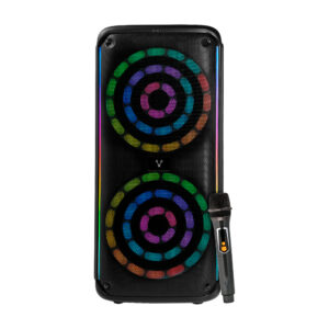 Bafle VORAGO KSP-503 negro 2x8 2x30watts rms tecnología dsp / usb / msd/ 3.5mm / recargable / tws bt 5hrs carga usb tipo c / micrófono inalámbrico