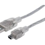 MANHATTAN 333412 Cable USB 2.0 - A macho a Mini-B macho, 480 Mbps, 1.8 m, Plateado translúcido