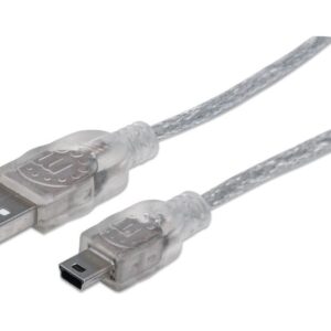 MANHATTAN 333412 Cable USB 2.0 - A macho a Mini-B macho, 480 Mbps, 1.8 m, Plateado translúcido