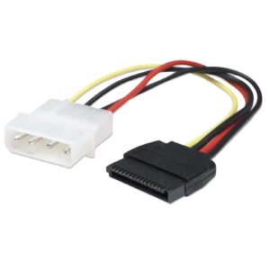 MANHATTAN 342766 Cable de Energía SATA - Convierte una conexiónde alimentación Mólex de 4 pines a una de 15 pines SATA.