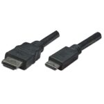 MANHATTAN 304955 Cable Mini HDMI macho a HDMI macho - Blindado, Negro, 1.8 mts, Soporta una resolución de 4K, video en 3D y color intenso.