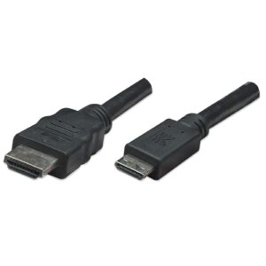 MANHATTAN 304955 Cable Mini HDMI macho a HDMI macho - Blindado, Negro, 1.8 mts, Soporta una resolución de 4K, video en 3D y color intenso.