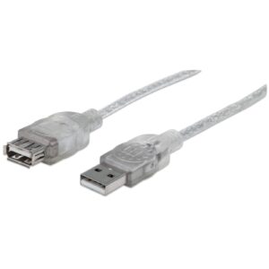 MANHATTAN 340502 Cable de Extensión USB 2.0 A macho/ A hembra - 4.5 m, Plateado translúcido.