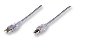 MANHATTAN 340465 Cable USB para impresora - USB-A macho a USB-B macho, de 4.5mts, color Plateado translucido, Velocidades de hasta 480 Mbps