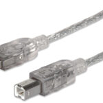 MANHATTAN 345408 Cable para impresora USB-A a USB-B de 5mts - color Plateado, Velocidades de hasta 480 Mbps.