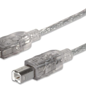 MANHATTAN 345408 Cable para impresora USB-A a USB-B de 5mts - color Plateado, Velocidades de hasta 480 Mbps.