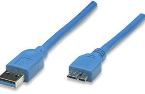 MANHATTAN 325424 Cable para Dispositivos USB Micro-B de SúperVelocidad; USB 3.2 Gen 1 - A Macho/ SuperSpeed Micro-B Macho, 5 Gbps, 2 m, Azul